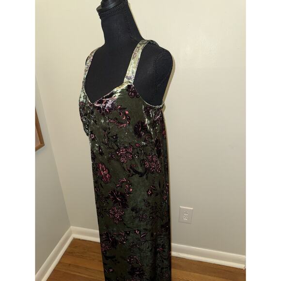 Jessica Simpson Midi Dress Womens L Green Velvet Whimsigoth Fairy Babydoll - Picture 3 of 4